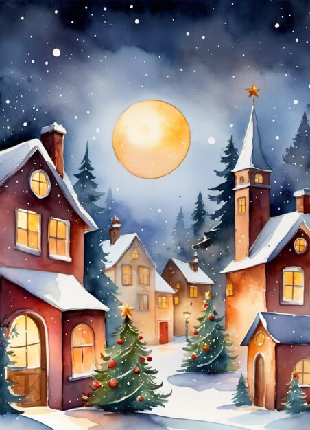 Aquarel Kerst winter illustratie wenskaart achtergrond