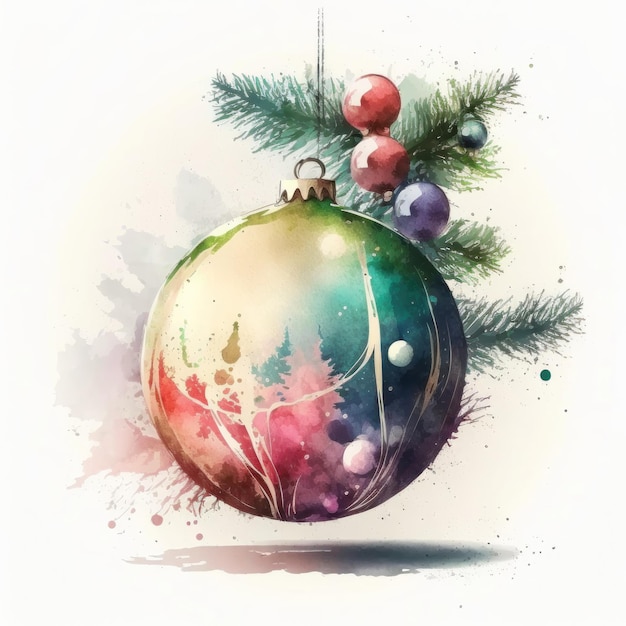 Aquarel kerstbal decoratie Illustratie AI GenerativexA