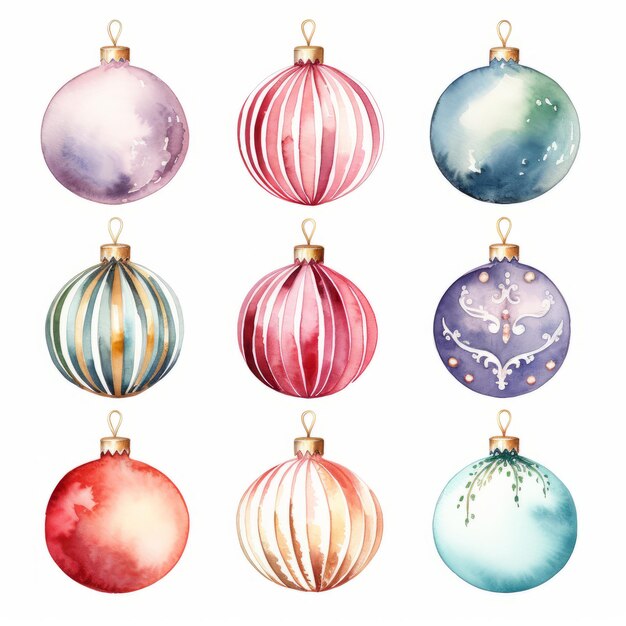 Aquarel kerstballen set