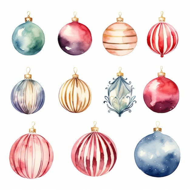 Aquarel kerstballen set