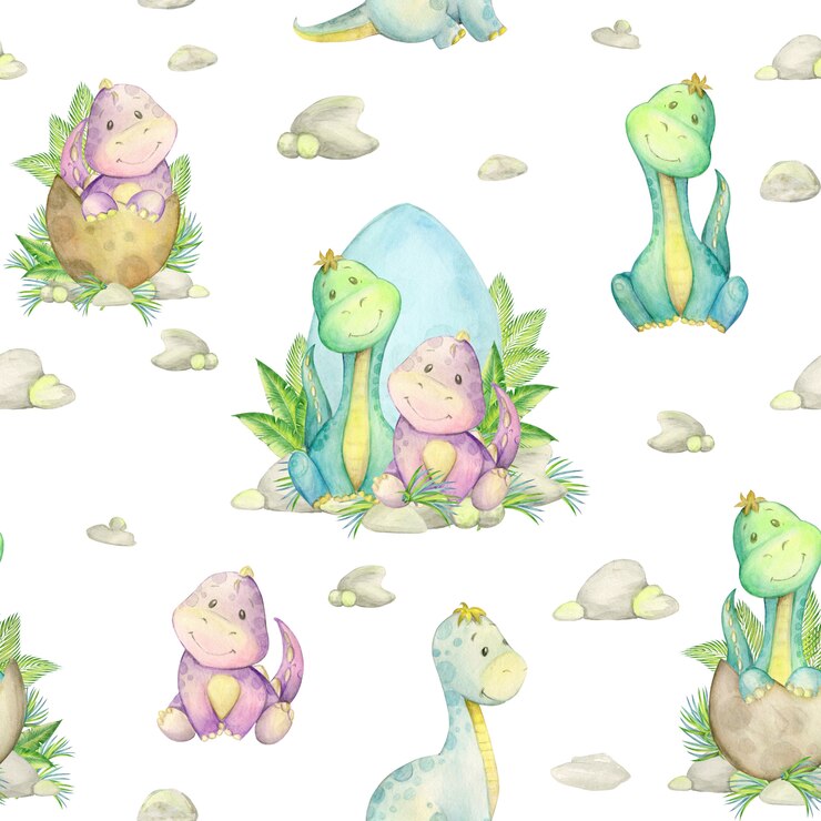 Foto aquarel kleine dinosaurus set