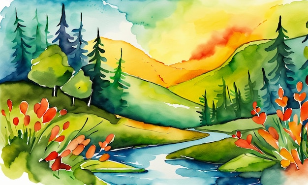 Aquarel kleurrijk abstract schilderij illustratie cartoon stijl wallpaper achtergrondontwerp