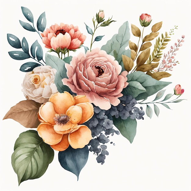 Foto aquarel kleurrijke bloemen boeket geïsoleerd op witte achtergrond bruiloft uitnodiging botanische kunst print