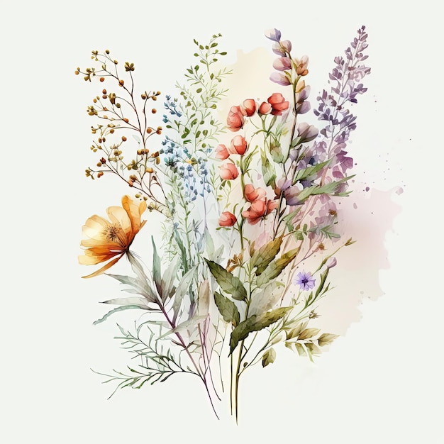 Aquarel kleurrijke bloemen boeket geïsoleerd op witte achtergrond Bruiloft uitnodiging