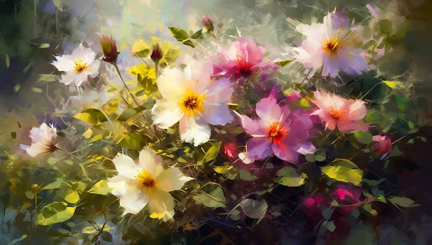 Aquarel kleurrijke bloemen illustratie Generatieve AI