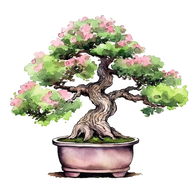 Aquarel kleurrijke Bonsai boom clipart witte achtergrond