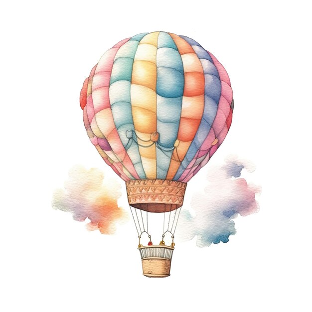 Aquarel kleurrijke luchtballon clipart witte achtergrond