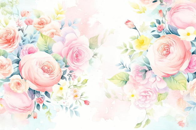 Aquarel kleurrijke schoonheid Rose patroon achtergrond bruiloft achtergrond Valentijnsdag Banner