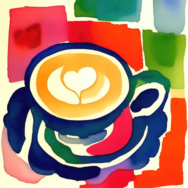 Foto aquarel koffie schilderij kleurrijke halverwege de eeuw modern eten en keuken kunstwerk