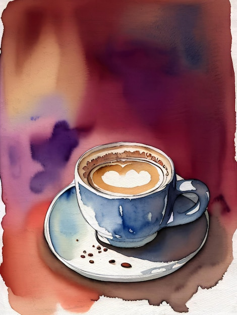 Aquarel Kopje Koffie Abstract Schilderij Hedendaagse Kunst Mid Century Modern Design