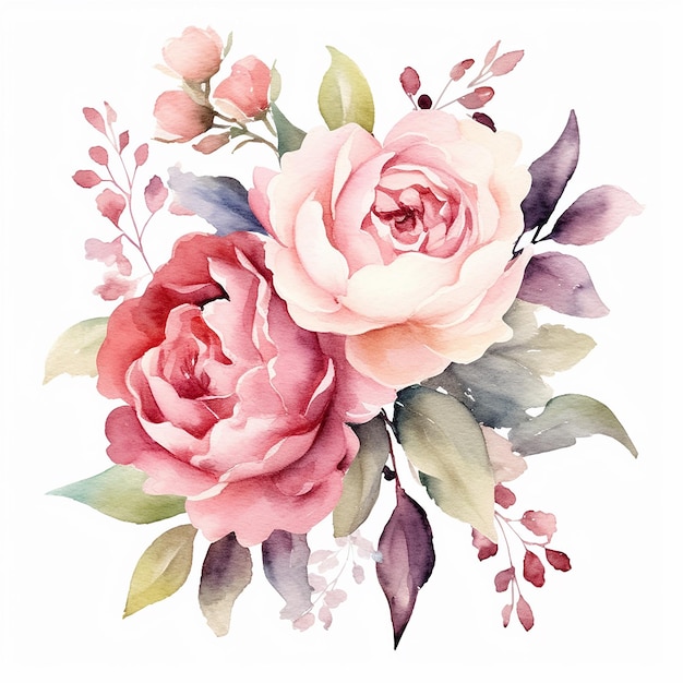 Aquarel Koraal Peonies Bloemen Clipart witte achtergrond