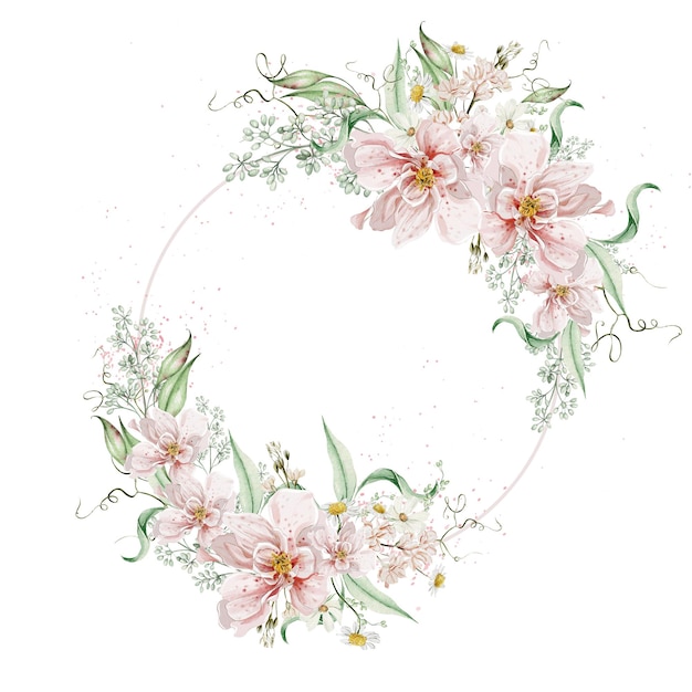 Aquarel krans met rozen bloemen en bladeren