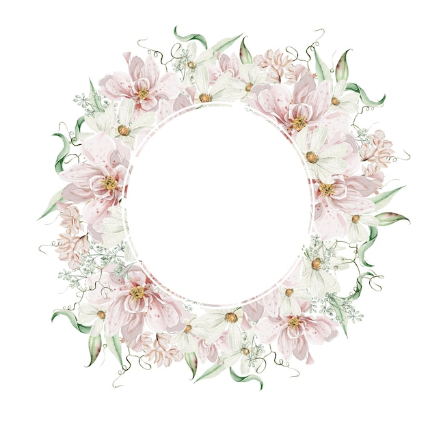 Aquarel krans met rozen bloemen en bladeren