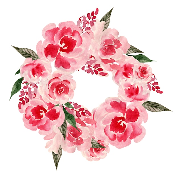 Aquarel krans met rozen en bloemen van de pioenroos. Illustratie