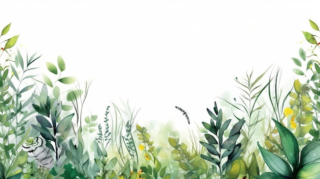 Aquarel landschap illustratie met gras bloemen en vegetatie