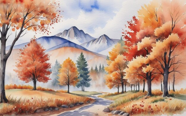 Aquarel landschap in de herfst