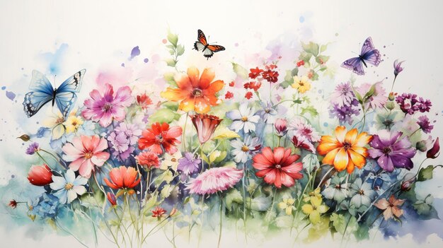 Aquarel lente vlindertuin