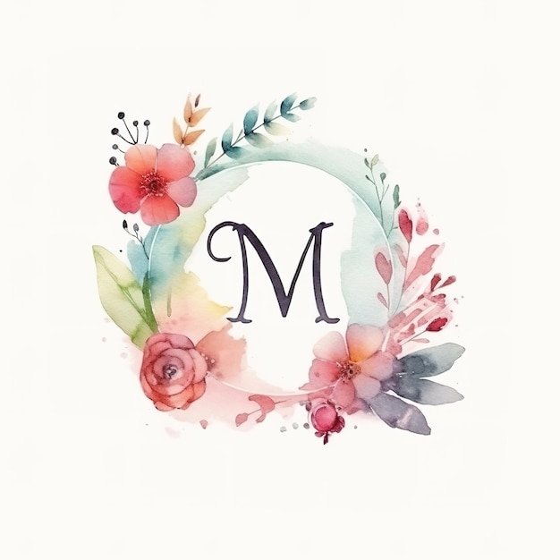 Aquarel-logo met bloemen en bladeren in minimale opstelling