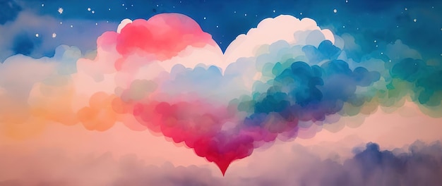 Aquarel lucht zachte schattige wolken in de vorm van een hart AI generatief