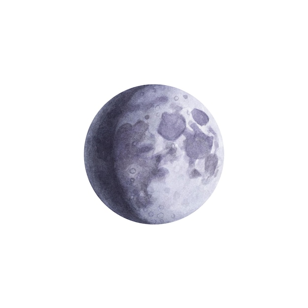 Foto aquarel maanfase waxing gibbous geïsoleerd op een witte achtergrond.