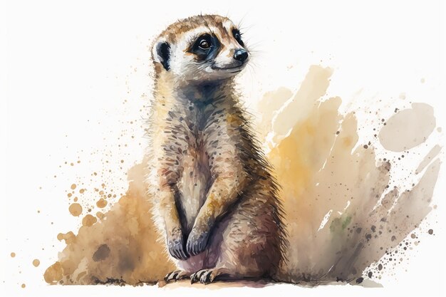 Aquarel meerkat illustratie witte backgroundGenerative AI