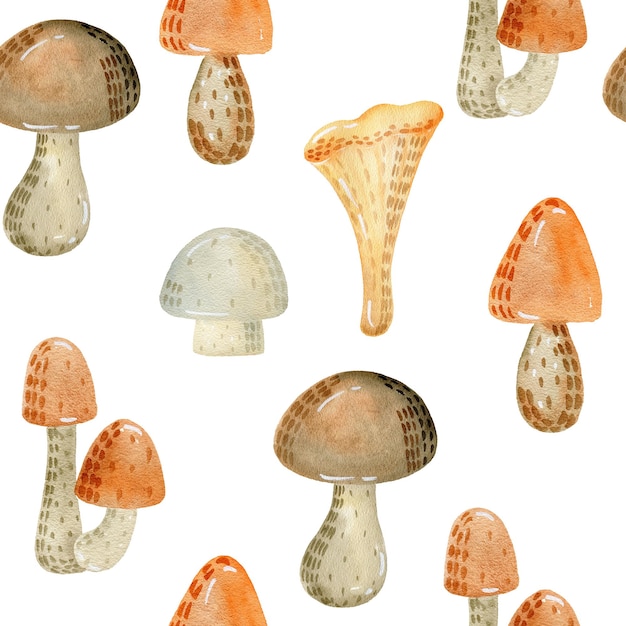 Aquarel naadloos patroon met champignons