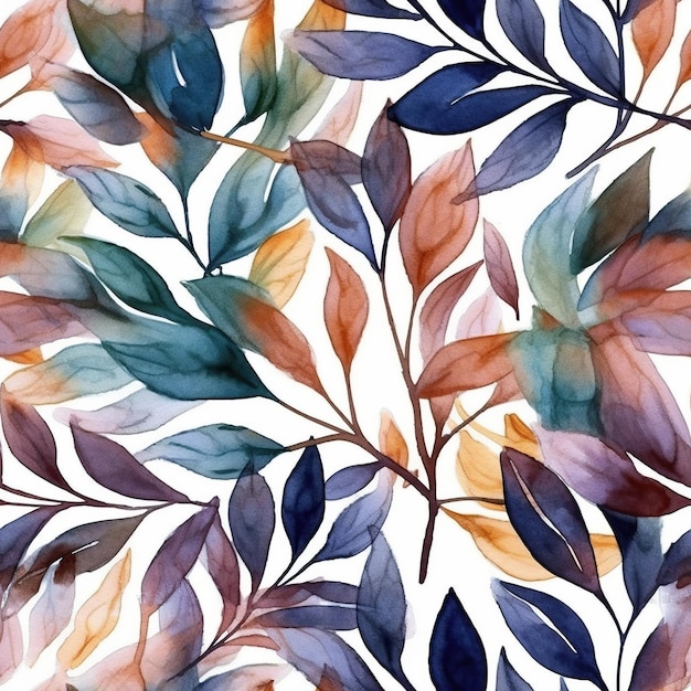 Aquarel naadloze patroon van herfstbladeren Print achtergrond behang stof digitaal papier verpakking AI gegenereerd