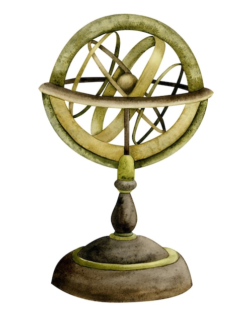 Foto aquarel navigatie armillairsfeer vintage sferische astrolabium instrument illustratie