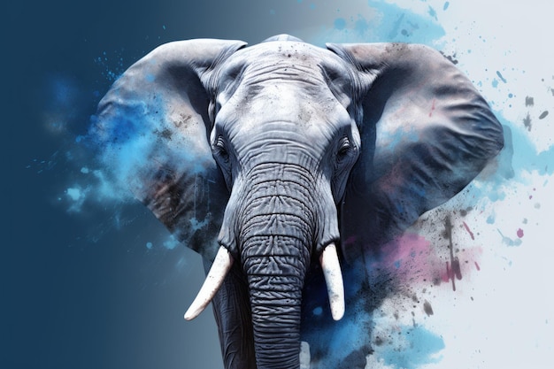 Aquarel olifant blauwe muur Circle poster Genereer Ai