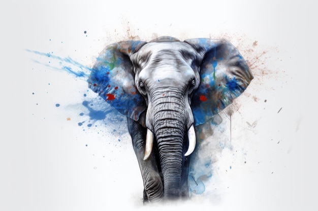 Aquarel olifant splash dier Blauw dier Genereer Ai