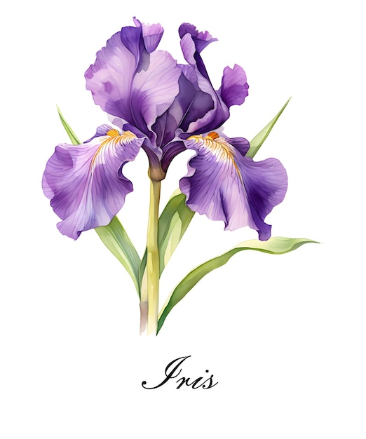 Aquarel paarse enkele iris bloem Aquarel botanische illustratie geïsoleerd