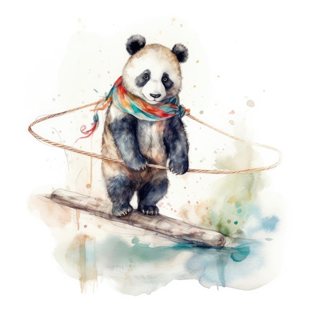 Aquarel panda acrobaat in het circus