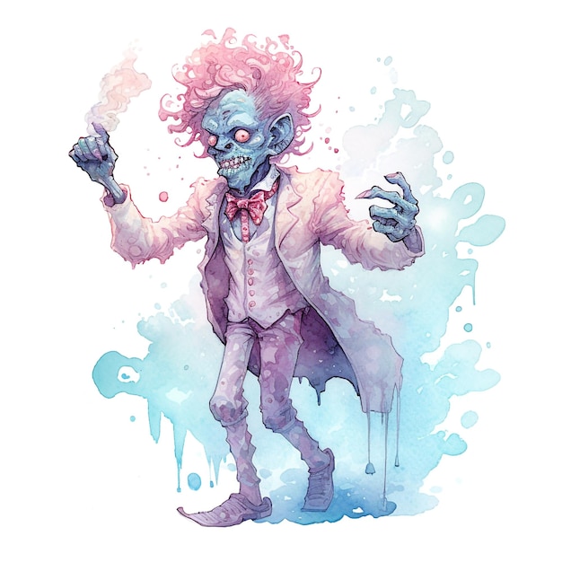 Aquarel pastel paarse Halloween zombie