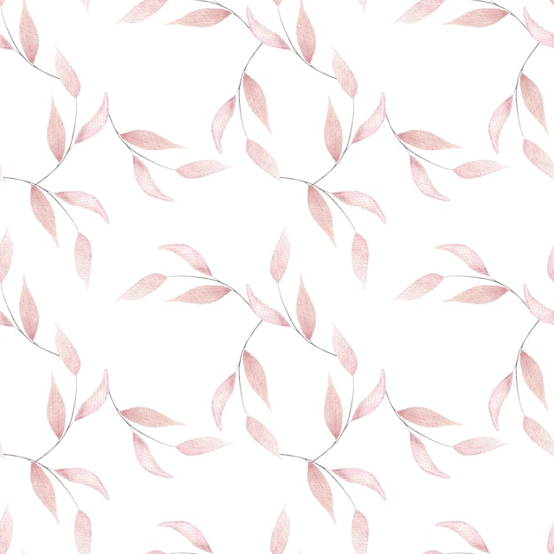 Aquarel patroon met delicate roze bladeren takjes met bladeren botanische illustratie