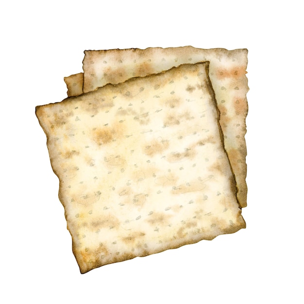 Aquarel Pesach matzah traditionele joodse vakantie maaltijd hand getekende vierkante matzes illustratie