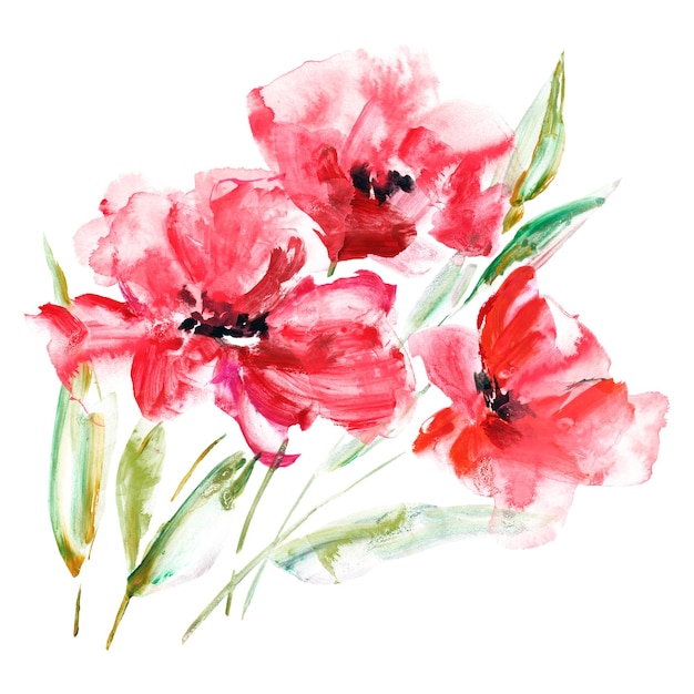 Aquarel poppy boeket schilderij voor wenskaart ontwerp bruiloft uitnodiging bloemen decor