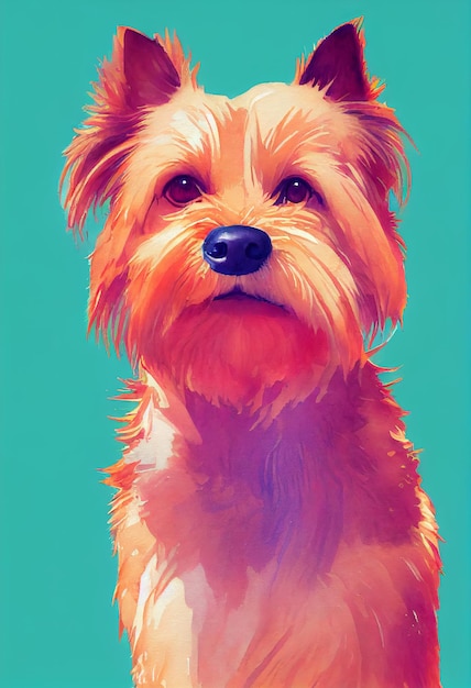 Aquarel portret van schattige Norfolk Terrier hond