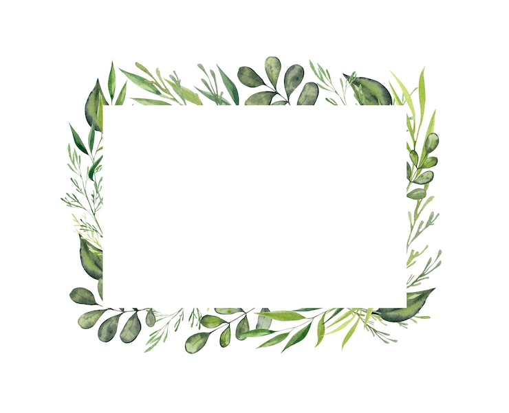 Foto aquarel rechthoekig frame met groene planten botanisch frame met plaats voor tekst en groen takken en bladeren ontwerp voor kaarten uitnodigingen felicitaties bruilofts uitnodigings bewaar de datum