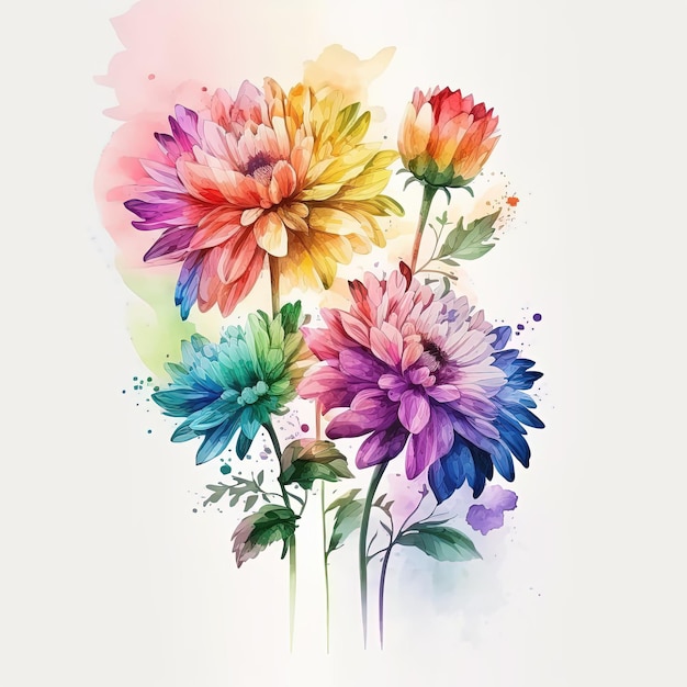 Aquarel regenboog bloemen illustratie geïsoleerd op witte achtergrond Botanische kunstdruk