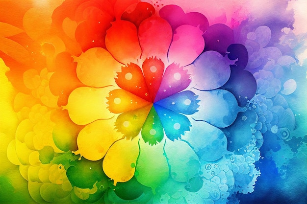 Aquarel regenboogkleuren bloemenbehang en kleurrijke verf