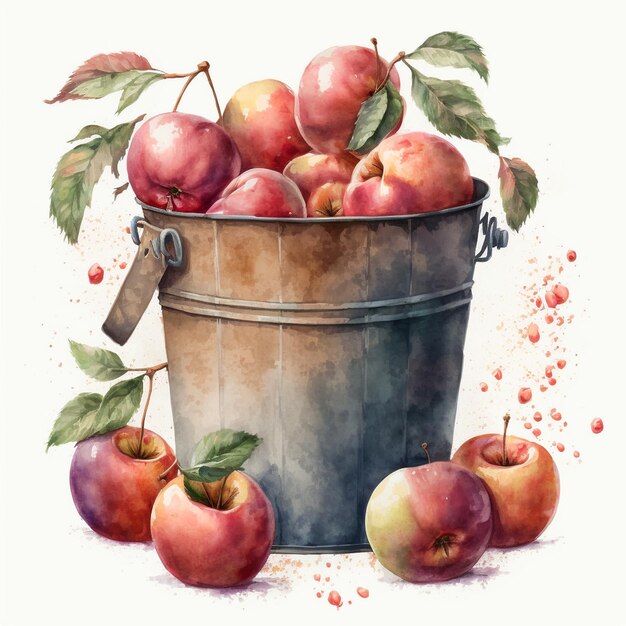 Foto aquarel rode appels in mand voedsel fruit creatieve illustratie