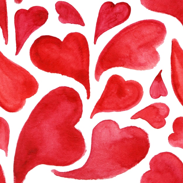 Aquarel rode harten Saint Valentine's Day naadloze patroon