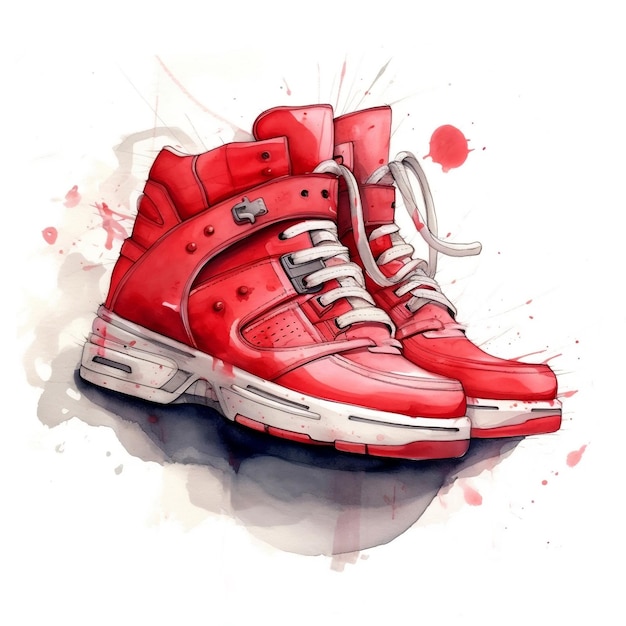 Aquarel rode sneakers paar schoenen AI gegenereerd