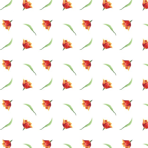 Aquarel rode tulpenknoppen naadloos patroon illustratie met bloemen voor textiel of verpakkingspapier