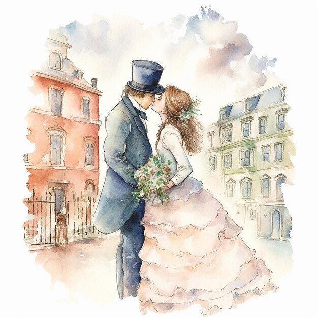 Foto aquarel romantiek esthetisch paar liefde illustratie