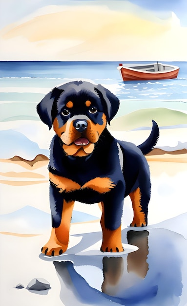 Aquarel rottweiler pup