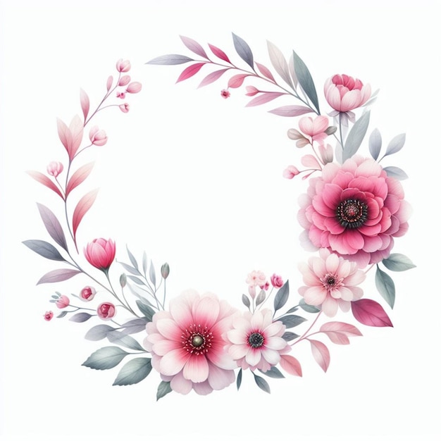 Aquarel Roze bloemen frame op witte achtergrond