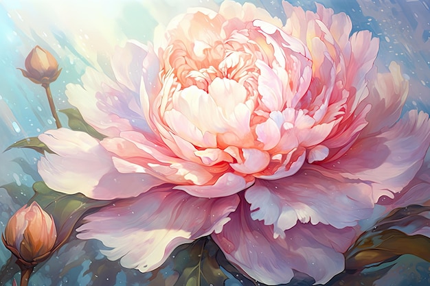 Aquarel roze pioen bloem vector illustratie op witte achtergrond