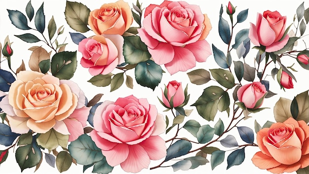 Aquarel rozen en bladeren Digitale weergave