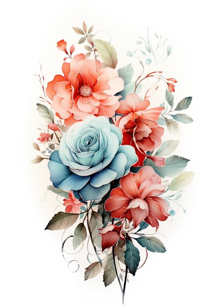 aquarel rozen en planten kunstprint